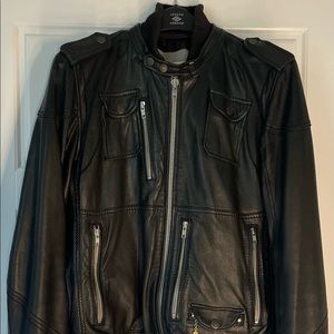Mens Diesel Leather Biker Bomber Jacket - Black